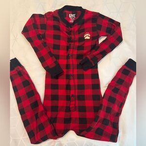 Youth Lazy One Union Suit  " Bear Cheeks) Red/Black Plaid - Size 6